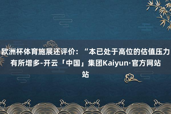 欧洲杯体育施展还评价：“本已处于高位的估值压力有所增多-开云「中国」集团Kaiyun·官方网站